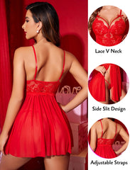 New Sexy Nightgown White Lace Babydoll Set Women's Romantic Sheer Floral Lingerie Flowy Skirt Chemise Mini Dress Hot Sale Nighty