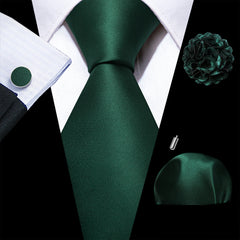 Barry.Wang Solid Silk Mens Tie Hankerchief Cufflinks Brooch Set Jacquard Plain Necktie Corsage For Male Wedding Party Events