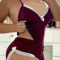 Sexy Lingerie Bow Color Matching Suspenders Two Piece Set Pajamas