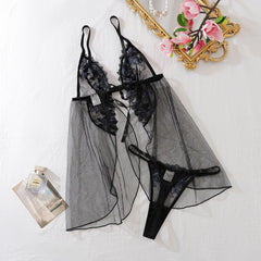 Diccvicc Women's Nightgown Embroidery See Through Lace Tops Panty Set Sexy Adult Sleepwear Babydoll Lingerie Night Home Clothes