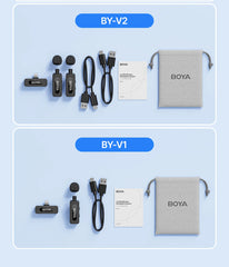 BOYA BY-V3 Wireless Lavalier Lapel Mirophone Noise-cancelling Rechargeable Mic for iPhone Android Camera Live Streaming Vlogging