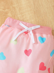 1-5 Years Toddler Girls 3PCS Clothing Set Heart/Flower Print Long Sleeved Hoodies+Pants+Headband Kids Autumn&Winter Casual Wear