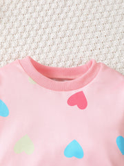 1-5 Years Toddler Girls 3PCS Clothing Set Heart/Flower Print Long Sleeved Hoodies+Pants+Headband Kids Autumn&Winter Casual Wear