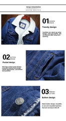 Plus Size Winter Fleece-Lined Denim Jacket Men's Slimming Cotton Coat Top Thickened Sheep Fleece Lining Casual Scene Youth Outwe