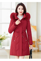 Women Down Cotton Jacket 2025 Mid Long Warm Ladies Outerwear Slim High-End Loose Women.