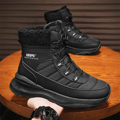 Warm Men's Snow Boots Waterproof Outdoor Winter Snowboots Rotated Button Men High Top Plush Cotton Shoes Man Winter Hiking Shoes