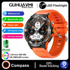 Smart Watch 3ATM Waterproof 1.53" KT76 Men Sport Compass LED Flashlight Heart Rate Health Sleep Analysis Bluetooth Call Watch
