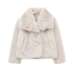 TRAF 2024 Women Fashion Cropped Faux Fur Jacket