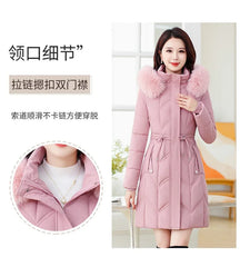 Women Down Cotton Jacket 2025 Mid Long Warm Ladies Outerwear Slim High-End Loose Women.