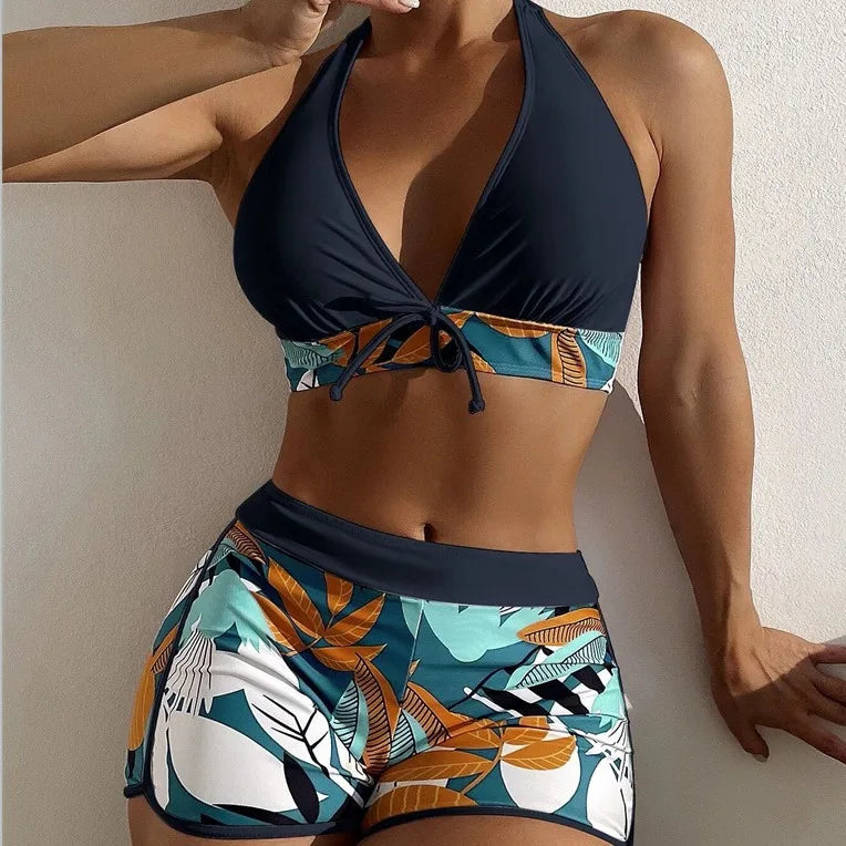 High-Waist Floral Bikini Set – Sporty &amp; Stylish Summer Swimwear