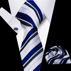Elegant Ties For Men Gift Fashion Men Tie Set Striped Luxury Necktie Handchief Cufflinks 3 Pcs Business Wedding Suit Accessories