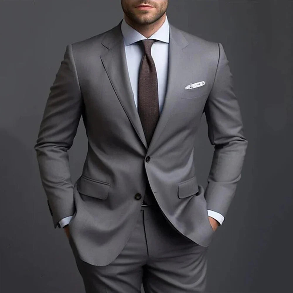 Elegant Slim-Fit Grey Suit – Perfect for Business &amp; Weddings