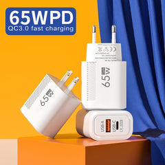 PD 65W GaN Charger USB C Fast Chargering Adapter For Samsung S22 S21 iPhone 14 13 Xiaomi Huawei LG Quick Charge 3.0 USB Charger