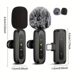Wireless Lapel Microphone with Clip USB Type-C Connector Noise Cancellation Mic for Streaming Unidirectional Polar Pattern