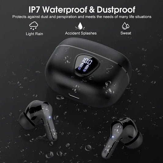 HiFi Wireless Earbuds BT5.3 – 48H Playtime, ENC Noise Cancelling, LED Display, IP7 Waterproof.
