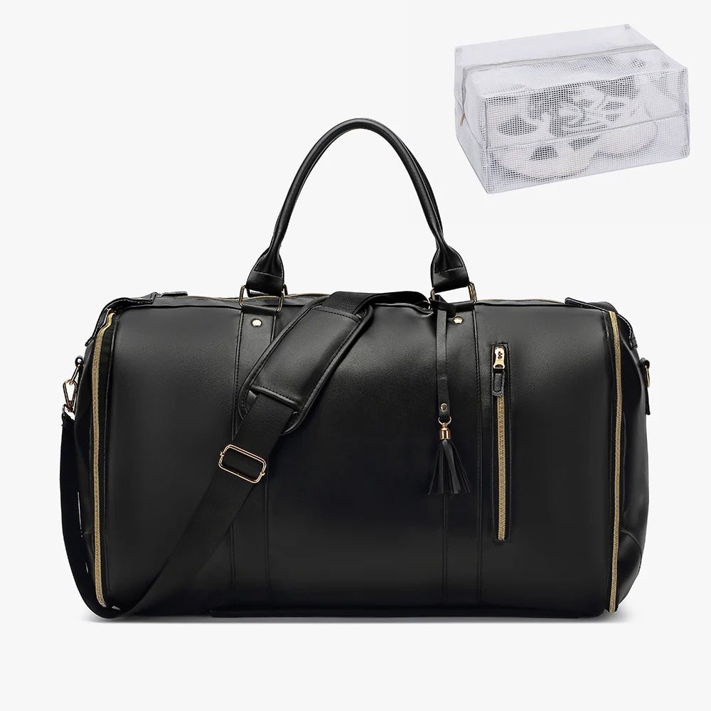 Carry On Garment Bag 55L Large Pu Leather Duffle Bag Waterproof With Shoe Pouch For 2 In 1 Hanging Suitcase Suit Travel Bags