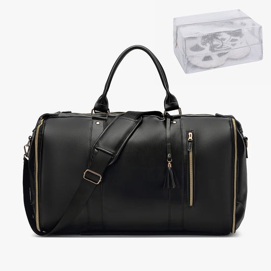 Carry On Garment Bag 55L Large Pu Leather Duffle Bag Waterproof With Shoe Pouch For 2 In 1 Hanging Suitcase Suit Travel Bags