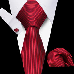 Elegant Ties For Men Gift Fashion Men Tie Set Striped Luxury Necktie Handchief Cufflinks 3 Pcs Business Wedding Suit Accessories