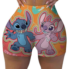 Custom Stitch Ohana Cartoon Gym Biker Running Shorts Women's Workout Yoga Shorts