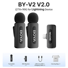 BOYA BY-V3 Wireless Lavalier Lapel Mirophone Noise-cancelling Rechargeable Mic for iPhone Android Camera Live Streaming Vlogging
