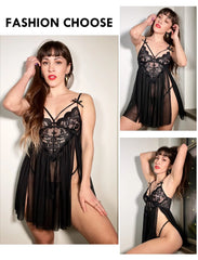 New Sexy Nightgown White Lace Babydoll Set Women's Romantic Sheer Floral Lingerie Flowy Skirt Chemise Mini Dress Hot Sale Nighty