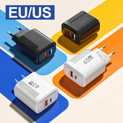 PD 65W GaN Charger USB C Fast Chargering Adapter For Samsung S22 S21 iPhone 14 13 Xiaomi Huawei LG Quick Charge 3.0 USB Charger