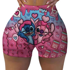 Custom Stitch Ohana Cartoon Gym Biker Running Shorts Women's Workout Yoga Shorts