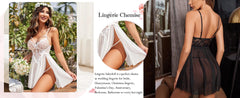 New Sexy Nightgown White Lace Babydoll Set Women's Romantic Sheer Floral Lingerie Flowy Skirt Chemise Mini Dress Hot Sale Nighty