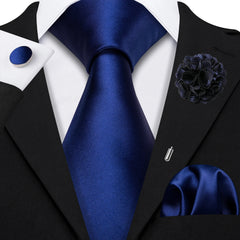 Barry.Wang Solid Silk Mens Tie Hankerchief Cufflinks Brooch Set Jacquard Plain Necktie Corsage For Male Wedding Party Events