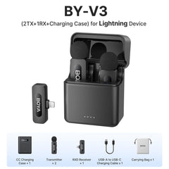 BOYA BY-V3 Wireless Lavalier Lapel Mirophone Noise-cancelling Rechargeable Mic for iPhone Android Camera Live Streaming Vlogging