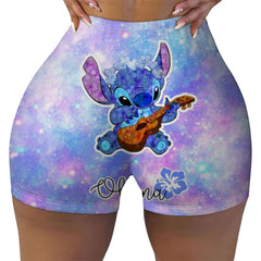 Custom Stitch Ohana Cartoon Gym Biker Running Shorts Women's Workout Yoga Shorts