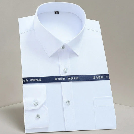 New Anti-Wrinkle Men's Shirts Long Sleeve Dress Shirts For Men Slim Fit Camisa Social Business Blouse Pocket White Shirt S-4XL