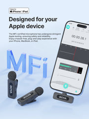 BOYA BY-V3 Wireless Lavalier Lapel Mirophone Noise-cancelling Rechargeable Mic for iPhone Android Camera Live Streaming Vlogging