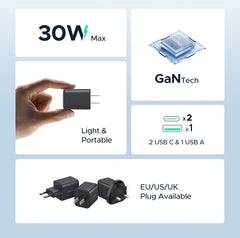 【US Plug】UGREEN 20W 30W GaN Charger Mini PD 3.0 USB C Phone Charger For iPhone 16 15 14 Pro Samsung S25 Xiaomi Tablet iPad Air