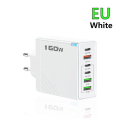 160W Multi Ports USB Charger Type C Fast Charging EU/US Plug Wall Charger For iPhone Samsung Xiaomi Huawei Phone Charger Adapter