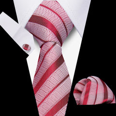 Elegant Ties For Men Gift Fashion Men Tie Set Striped Luxury Necktie Handchief Cufflinks 3 Pcs Business Wedding Suit Accessories