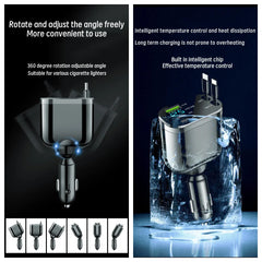 Ultra Fast Charging Five in One USB Car Phone Charger with Intelligent Digital Display and Dual PD Ports for Voltage Display