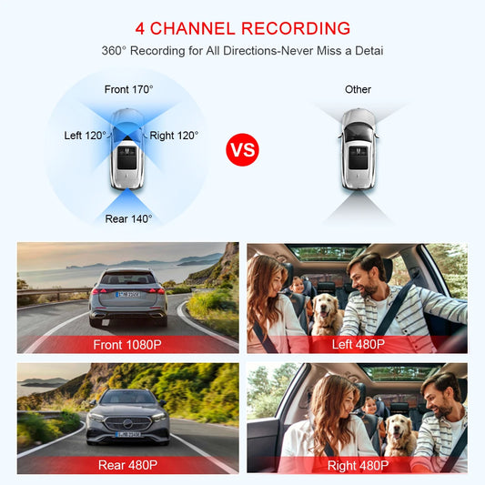  Dashcam for cars 4 Channel Black Box WiFi Driving Camera FHD 1080P Night Vision Loop Recording 24H Parking Mode car accessorie