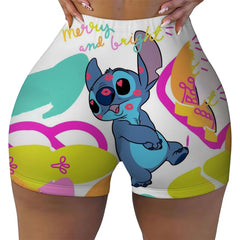 Custom Stitch Ohana Cartoon Gym Biker Running Shorts Women's Workout Yoga Shorts