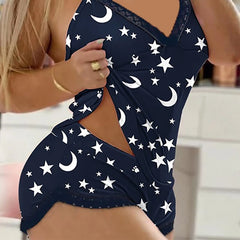 Sexy Lingerie Bow Color Matching Suspenders Two Piece Set Pajamas