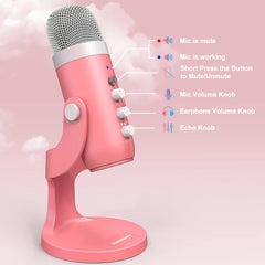 Haomuren USB Condenser Microphone Pink Studio Recording Mic for PC Mac Computer Phone Gaming Streaming Podcasting Laptop Desktop