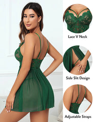 New Sexy Nightgown White Lace Babydoll Set Women's Romantic Sheer Floral Lingerie Flowy Skirt Chemise Mini Dress Hot Sale Nighty