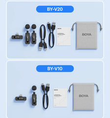 BOYA BY-V3 Wireless Lavalier Lapel Mirophone Noise-cancelling Rechargeable Mic for iPhone Android Camera Live Streaming Vlogging