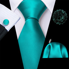 Barry.Wang Solid Silk Mens Tie Hankerchief Cufflinks Brooch Set Jacquard Plain Necktie Corsage For Male Wedding Party Events