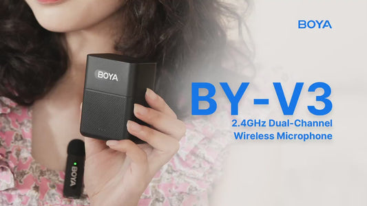 BOYA BY-V3 Wireless Lavalier Lapel Mirophone Noise-cancelling Rechargeable Mic for iPhone Android Camera Live Streaming Vlogging